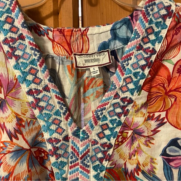 Johnny Was Workshop Floral Cotton Blouse Embroidered V Neck Small - Picture 3 of 8